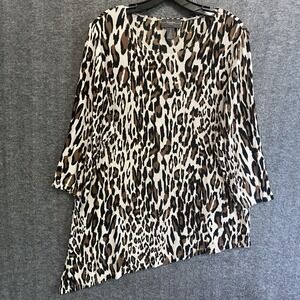 Chicos Travelers Top Women 2 US L Leopard Slinky Knit Asymmetrical Stretch Tunic